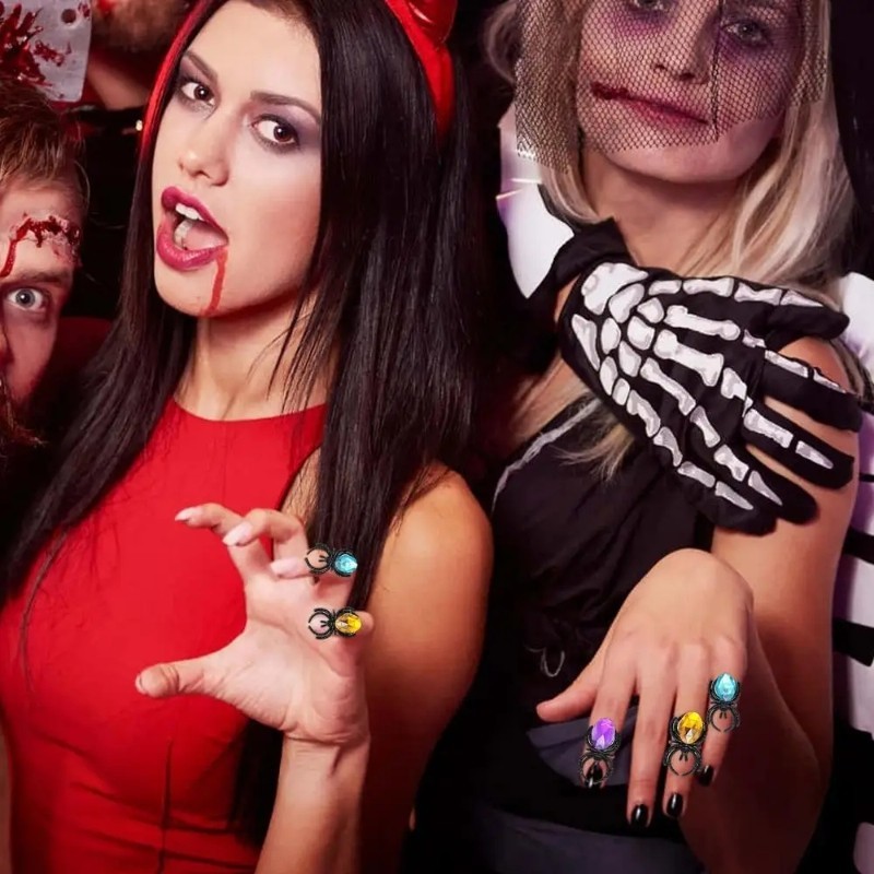 Halloween Nhện Nhẫn Dự Tiệc Cung Cấp Đá Quý Nhiều Màu Sắc Độc Đá Quý Nhện Ngón Tay Nhẫn Ủng Hộ Quà Tặng Halloween