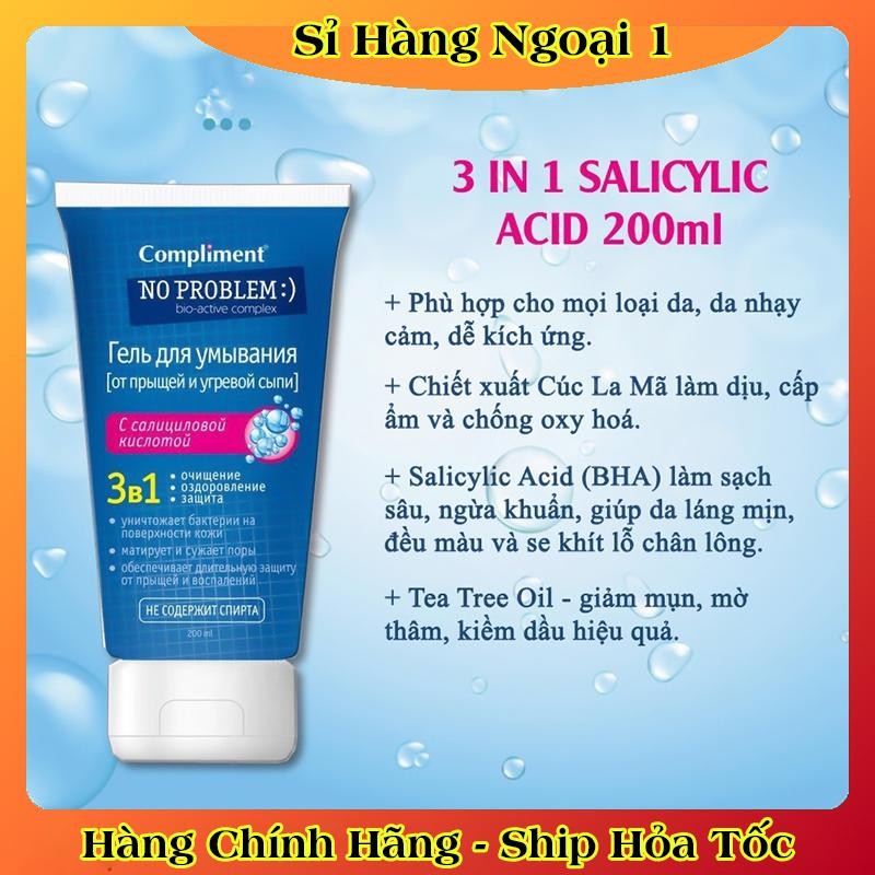[DATE MỚI] Gel rửa mặt BHA Compliment No Problem làm sạch sâu, giảm viêm & mụn 200ml - HÀNG NGA