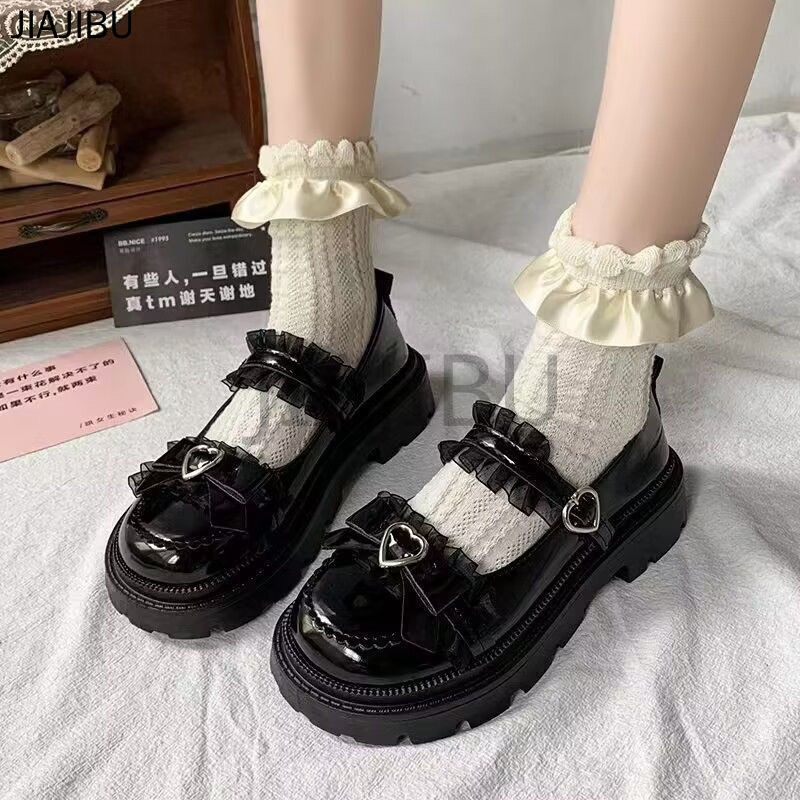 Size 34-46 Giày Da Gót Dày Chống Trượt Phong Cách Anh Quốc Giày Nữ Cỡ Lớn 45 Giày Đi Học Màu Đen 44 Giày Lolita Khóa Tình Yêu Nhật Bản 43 Korean Fashion Platform Mary Jane Shoes 42 Giày Lolita Đồng Phục Của JK French Princess Style Doll Shoes