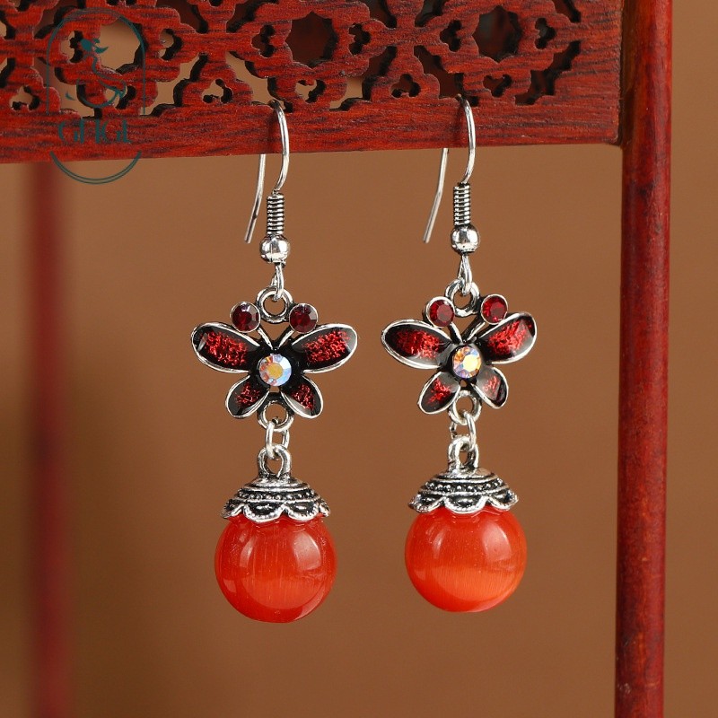 [Ghgl] Hàng có sẵn hs Mới Phong Cách Trung Quốc Thiết Kế Ban Đầu Bông Tai Bướm Đơn Giản Retro Opal Bông Tai Phong Cách Dân Tộc Bông Tai Cổ Dài Nữ