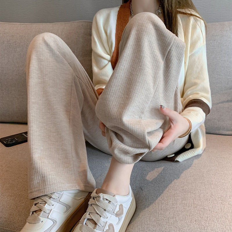 Quần ỐNg RộNg quần giữ nhiệt dệt kim quần thường ngày ống đứng dày dặn lót nhung rộng rãi