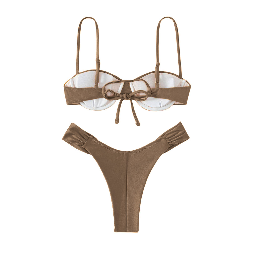Bộ bikini 2 Mảnh Gồm Áo Ngực + Quần Short Màu Trơn Dành Cho Nữ