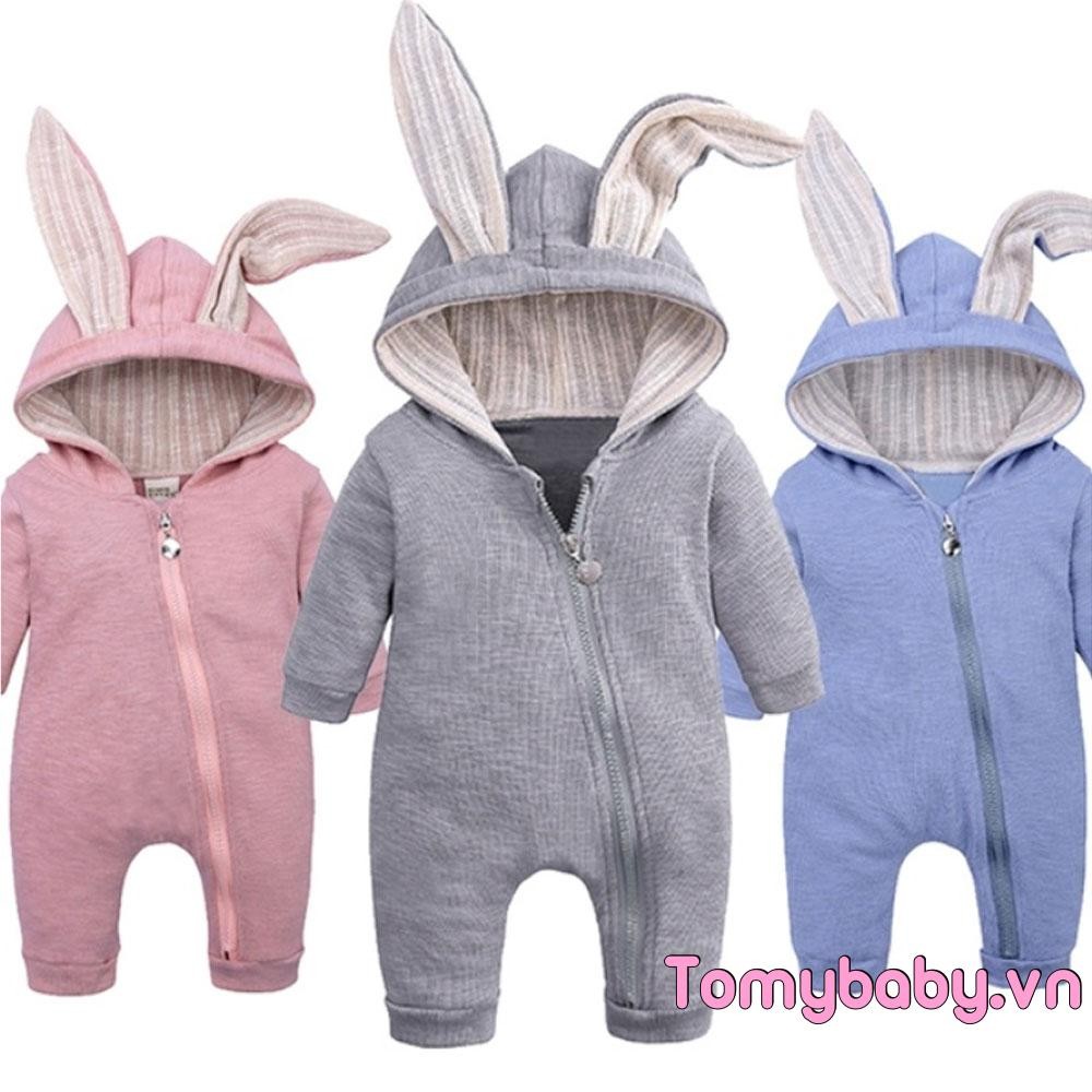 Bộ áo liền quần cho bé mùa thu / mùa xuân thường ngày Tai thỏ dễ thương Bộ áo liền quần dài tay cho bé trai bé gái