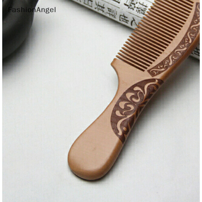 FashionAngel Lược Gỗ Đào Tự Nhiên Đóng Răng Massage Chống Tĩnh Điện Tóc HealthTools TH