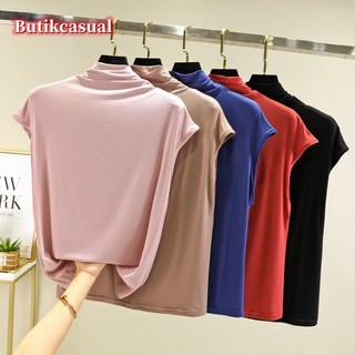 Phụ Nữ Modal Áo Thun Không Tay Cổ Rùa Mỏng Áo Sơ Mi Mềm Mại Mùa Xuân Mùa Thu Mỏng Đa Năng Đồng Bằng Áo Sơ Mi Thường Ngày