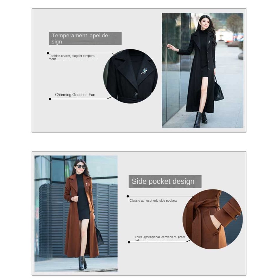 W Mùa Đông Phong Cách Mới-Áo Len Nữ Dày Len Áo Khoác Mỏng Hepburn Phong Cách Siêu Dài Over-the-Knee Áo Khoác Nữ Phổ Biến áo