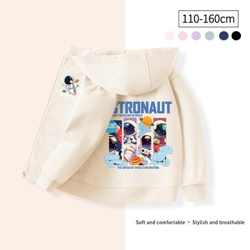 [110cm-160cm] chàng trai và cô gái giản dị Hoodies Phi Hành Gia phim hoạt hình in trẻ em dây kéo Hoodies