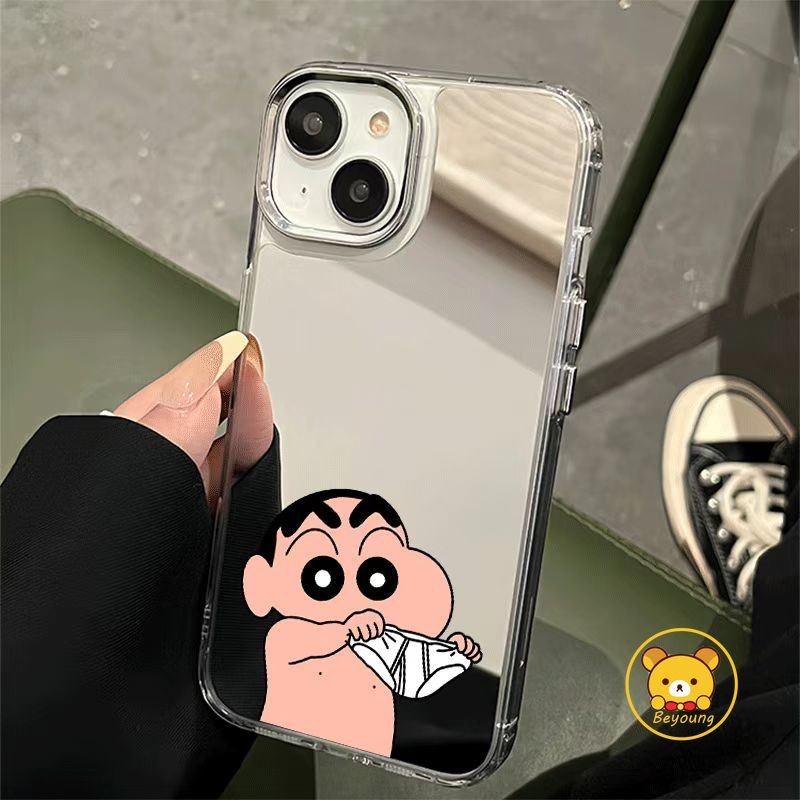Ốp Điện Thoại Gương Crayon Shin-chan Dễ Thương Ngộ nghĩnh Cho Xiaomi 14T 14 Pro Redmi 14C 14R Note 14 13 Pro Plus Poco C50 C55 5G Ốp Lưng Mạ Điện Cứng Hoạt Hình