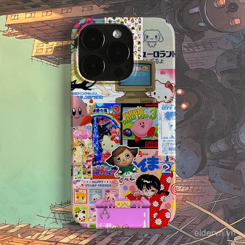 Hoạt hình mèo KT ghép QYJS cho IPhone 16 15 14 13 ProMax 11 12 Pro X XR XR XSMAX SE 14 15 plus 7 8 PLUS Ốp cứng phim graffiti Instagram phong cách PC Ốp bảo vệ EZEW
