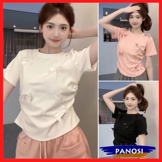 Áo baby tee nữ đính 5 nơ xinh xắn áo thun nữ nơ dáng ôm body co giãn lên dáng siêu xinh  A415 PANOSI