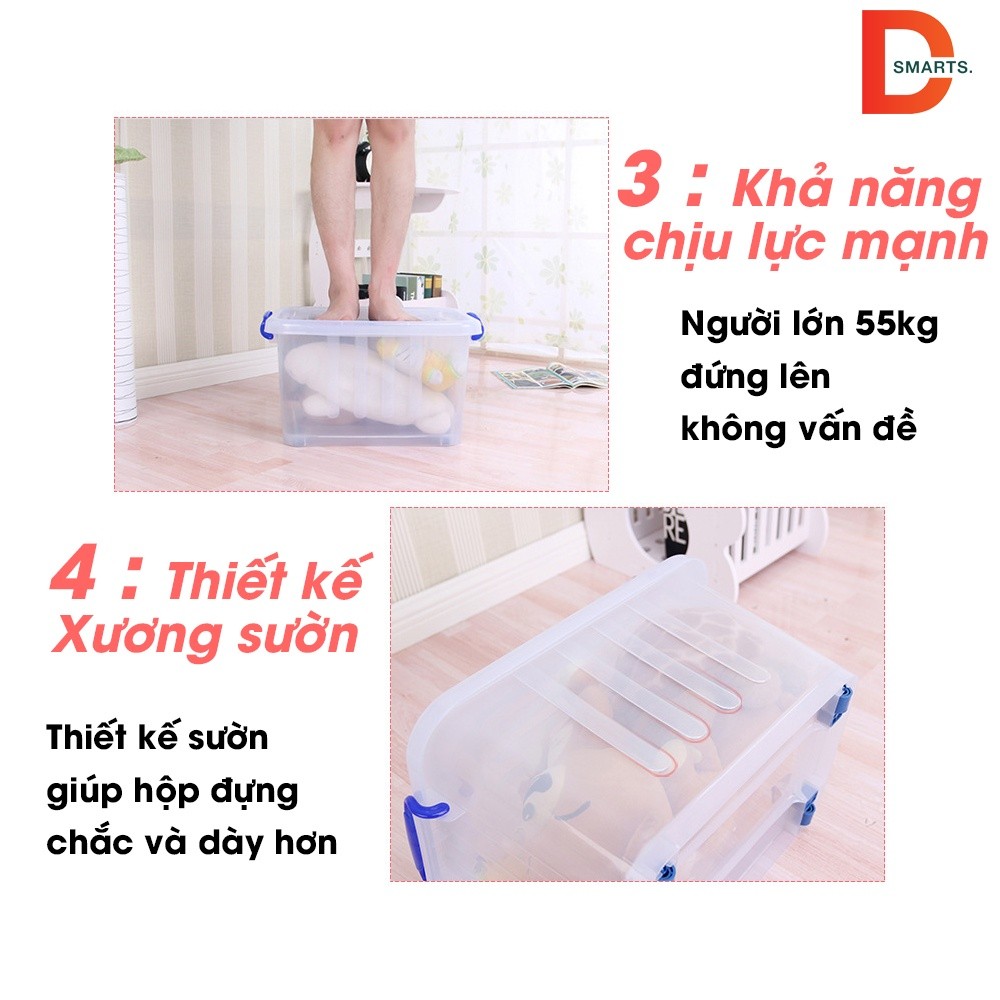 Thùng Nhựa Có Nắp Trong Suốt Đựng Đồ, Hộp Đựng Đồ Chơi Đa Năng Có Bánh Xe