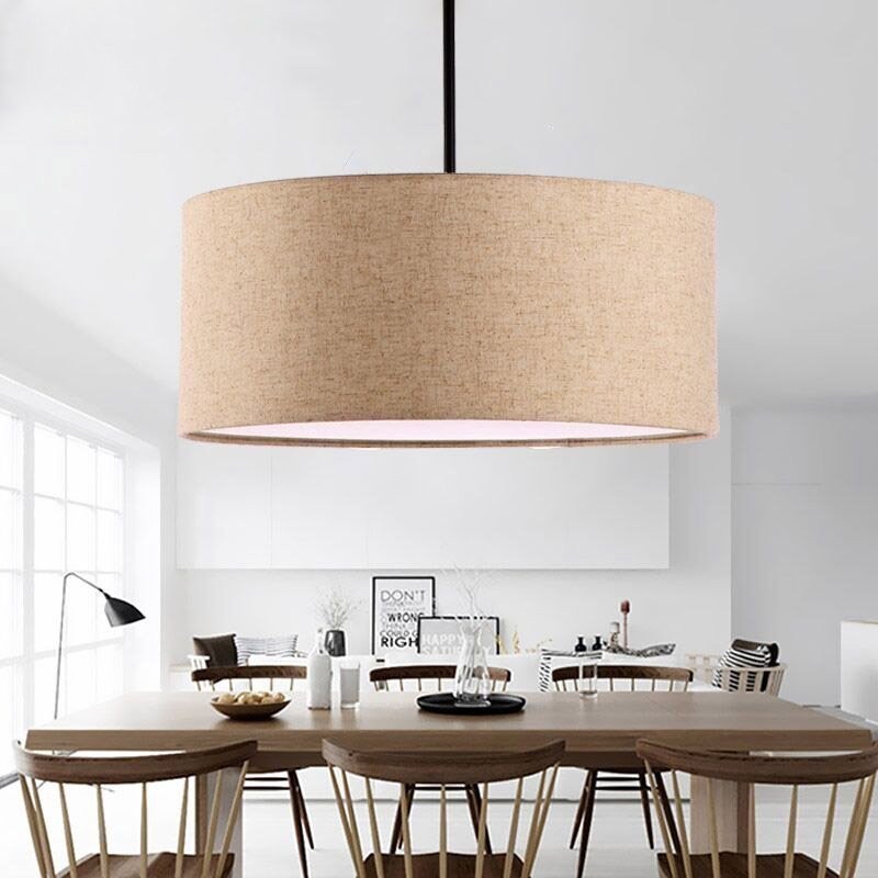 Đèn chùm vải tròn Bắc Âu, Đèn treo mặt dây chuyền sắt Led phong cách Nhật Bản, Phòng ăn Đảo nhà bếp Phòng khách Đèn treo trang trí