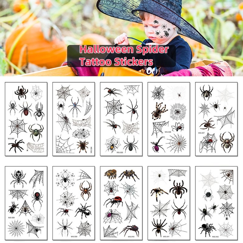 Halloween Đen Nhện Hình Xăm Miếng Dán Chống Thấm Nước Cô Gái Bé Trai Cánh Tay Hình Xăm Dán Sáng Tạo Đảng Quà Tặng