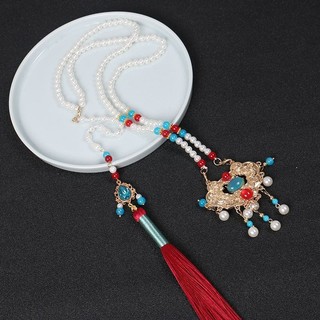 Handmade Phong Cách Dài Yingluo Vòng Cổ Ming Made Đứng Lên Cổ Tua Rua Mềm Yingluo Hanfu Tuổi Thọ Khóa Vàng Khóa Mặt Ngựa Váy Phụ Kiện 10.6
