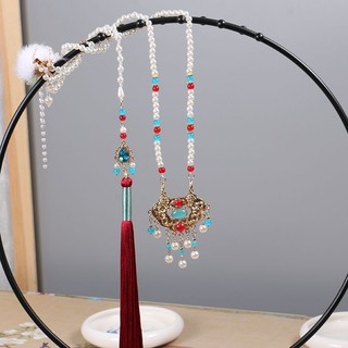 Handmade Phong Cách Dài Yingluo Vòng Cổ Ming Made Đứng Lên Cổ Tua Rua Mềm Yingluo Hanfu Tuổi Thọ Khóa Vàng Khóa Mặt Ngựa Váy Phụ Kiện 10.6