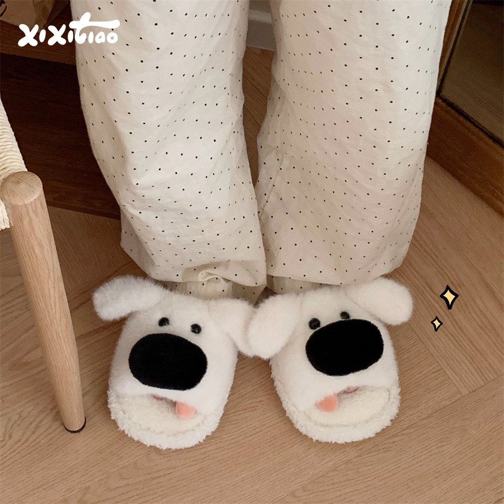 Mùa Thu Đông Lông Dép Cặp Đôi Hoạt Hình Chó Dễ Thương Dép Đi Trong Nhà Dép Cotton