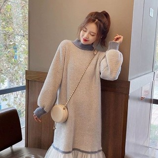 Đầm Thu Đông 2024 Có Áo Khoác Bên Trong Lớp Váy Áo Len Đầm Pháp Over-the-Knee Giữa Chiều Dài Cl