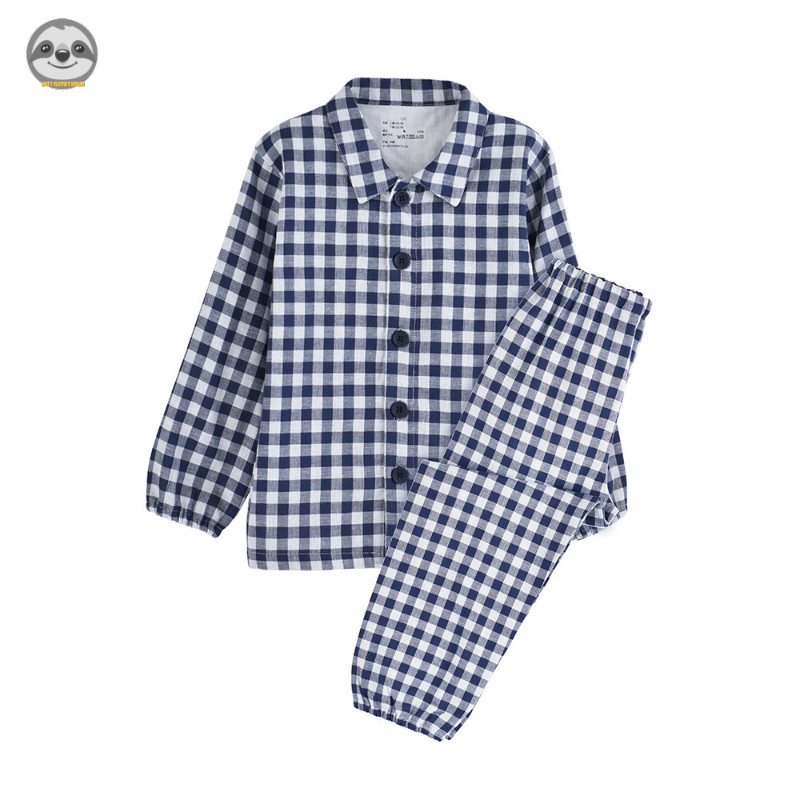 Phong cách Nhật Bản Muji Style / Bộ đồ ngủ Cotton màu hỗn hợp dành cho trẻ em / Đồ mặc nhà bằng sợi hai lớp liền mạch / Bộ đồ ngủ miệng co giãn cho bé trai bé gái