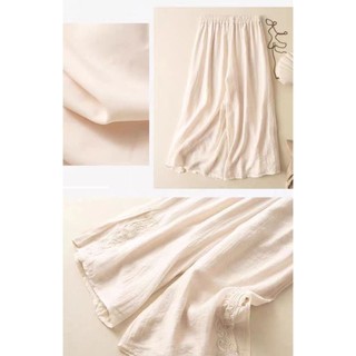 Quần vải lanh cotton mỏng co giãn dành cho nữ, họa tiết thêu retro, phù hợp mùa hè 2025