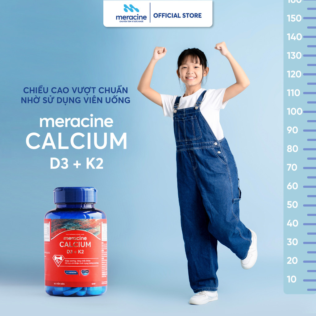 Canxi hữu cơ từ tảo biển đỏ Meracine Calcium D3K2 giúp xương, răng chắc khỏe, hỗ trợ phát triền chiều cao (Hộp 60 viên) | BigBuy360 - bigbuy360.vn