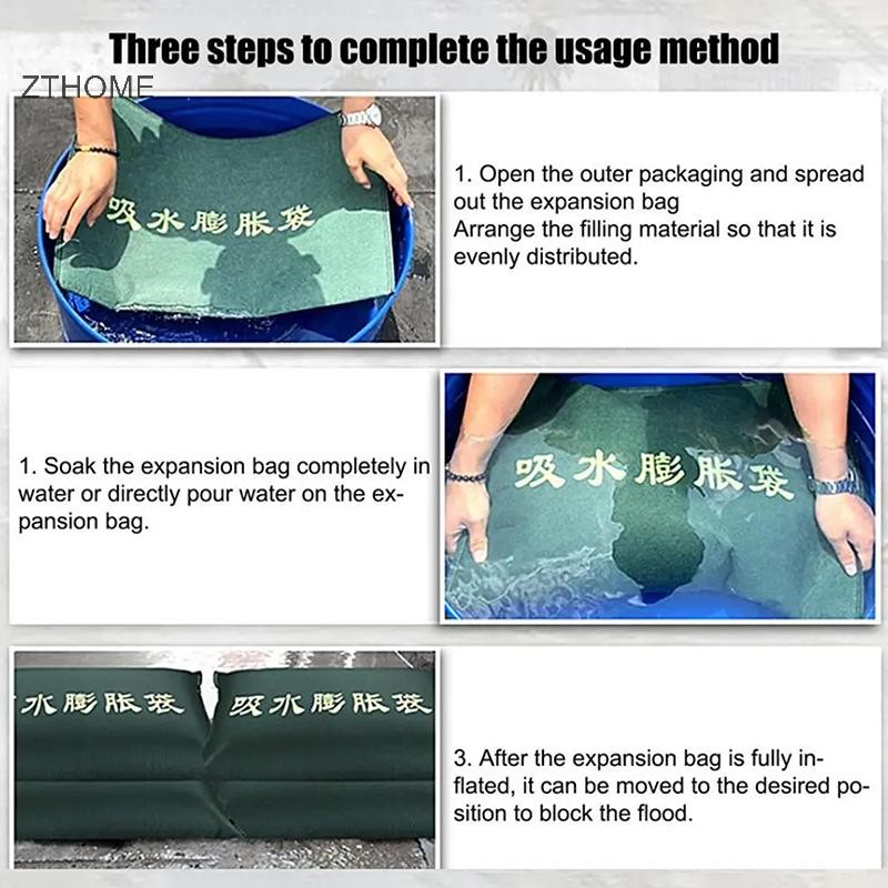 ZTHOME Túi cát thấm nước chống lũ lụt, có thể tái sử dụng cho gia đình, cửa nhà để xe, tầng hầm, hấp thụ nước hiệu quả HOT