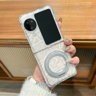 Ốp điện thoại gấp cho Oppo Find N2 N3 Flip Trong suốt gợn nước xoay 360 độ khung từ tính Vỏ điện thoại tpu cứng