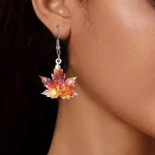 Lá Phong Vintage Acrylic - Bộ Bông Tai & Mặt Dây Chuyền, Quà Tặng Perfect cho Lễ Tình Nhân và Sinh Nhật