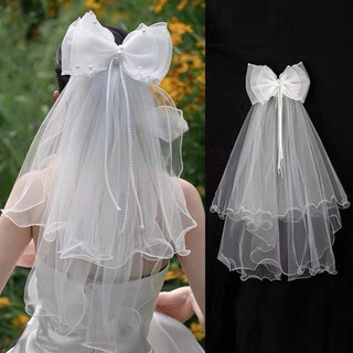 Veil cô dâu nơ đôi thanh lịch - Mũ cưới ren lãng mạn có lược