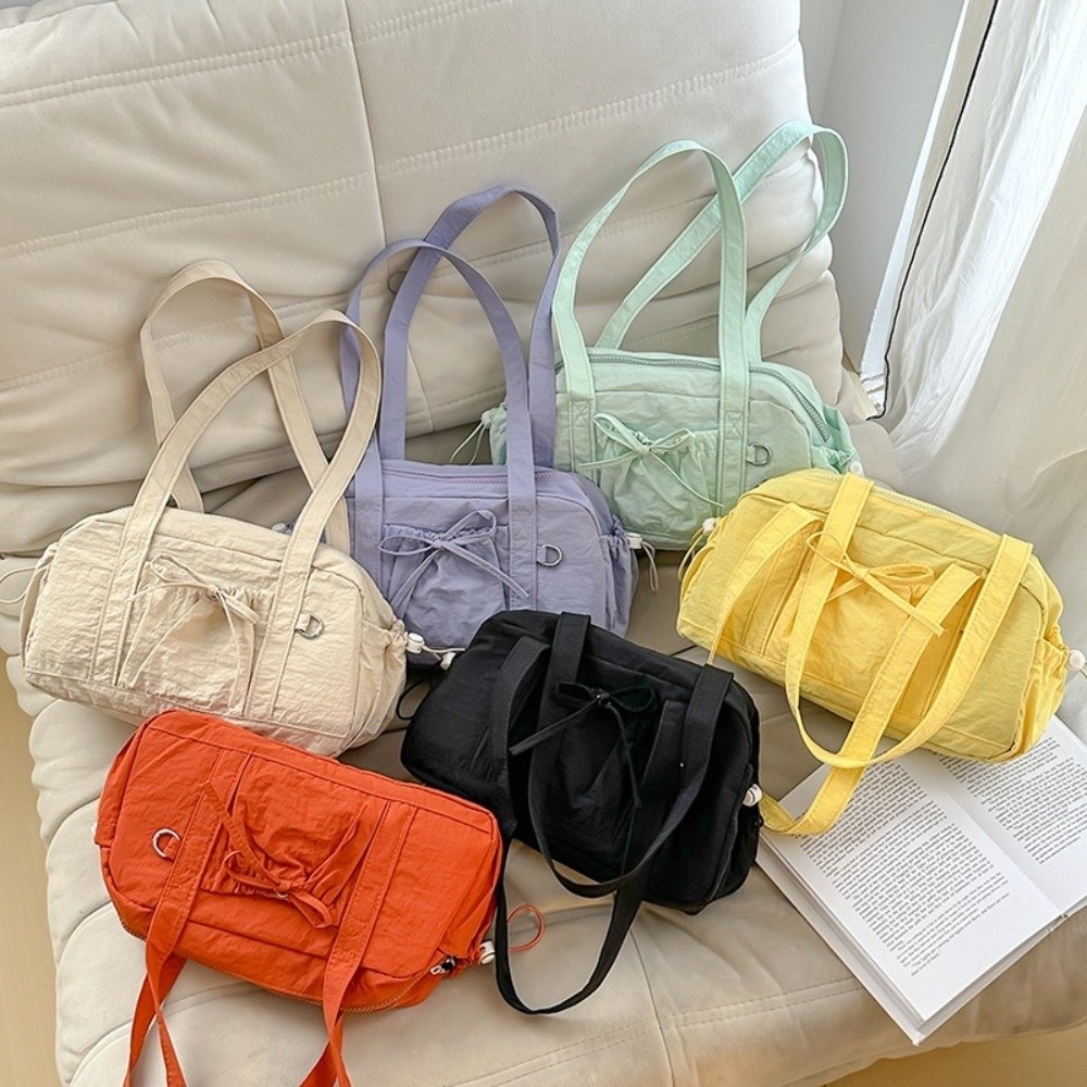 Túi đeo vai GUSTAVA, Túi xách nữ Nylon siêu nhẹ, Nơ màu trơn Túi Tote du lịch dung tích lớn
