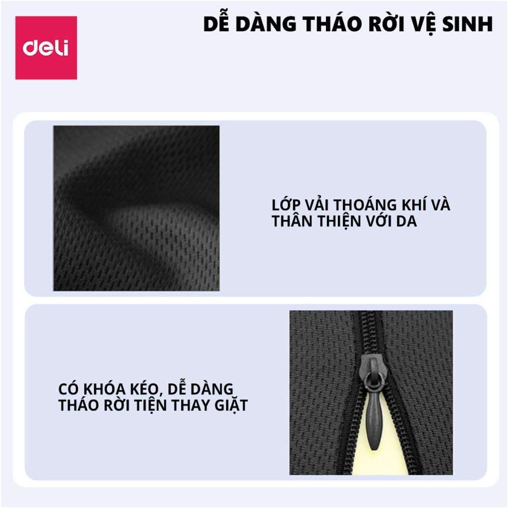 Đệm ngồi tựa lưng DELI - Gối lưng hỗ trợ tư thế văn phòng chống đau xương cụt, giảm đau lưng