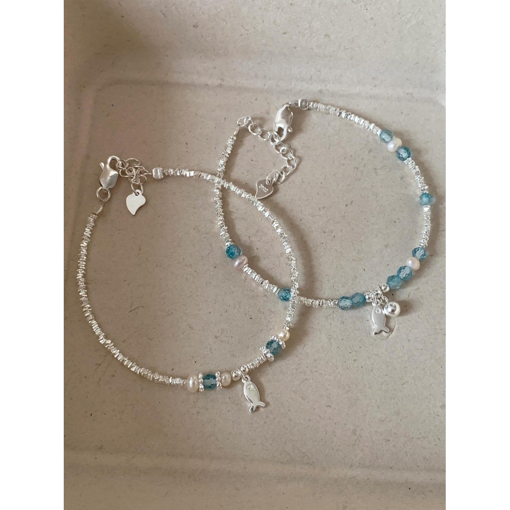 Vòng tay ngọc trai tự nhiên màu xanh topaz, thiết kế cao cấp và sang trọng