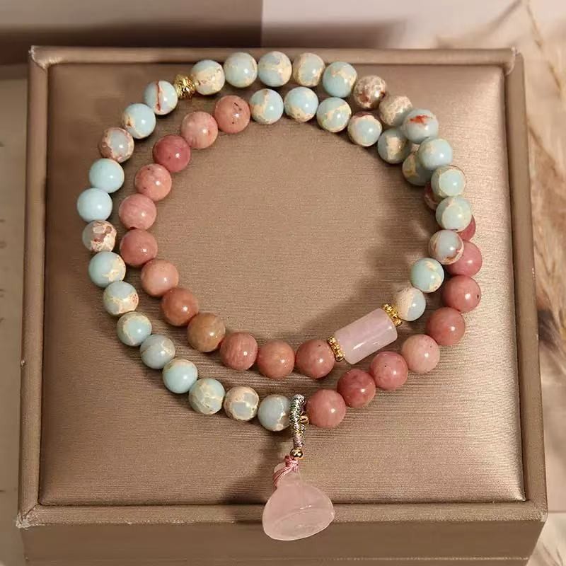 Vòng tay nữ đá núi rhodolite phong cách Trung Quốc, thiết kế sang trọng và tinh tế
