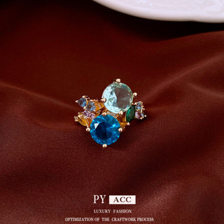 Nhẫn nữ thiết kế hình học sáng tạo với đá zircon nhiều màu sắc, phong cách châu Âu và Mỹ