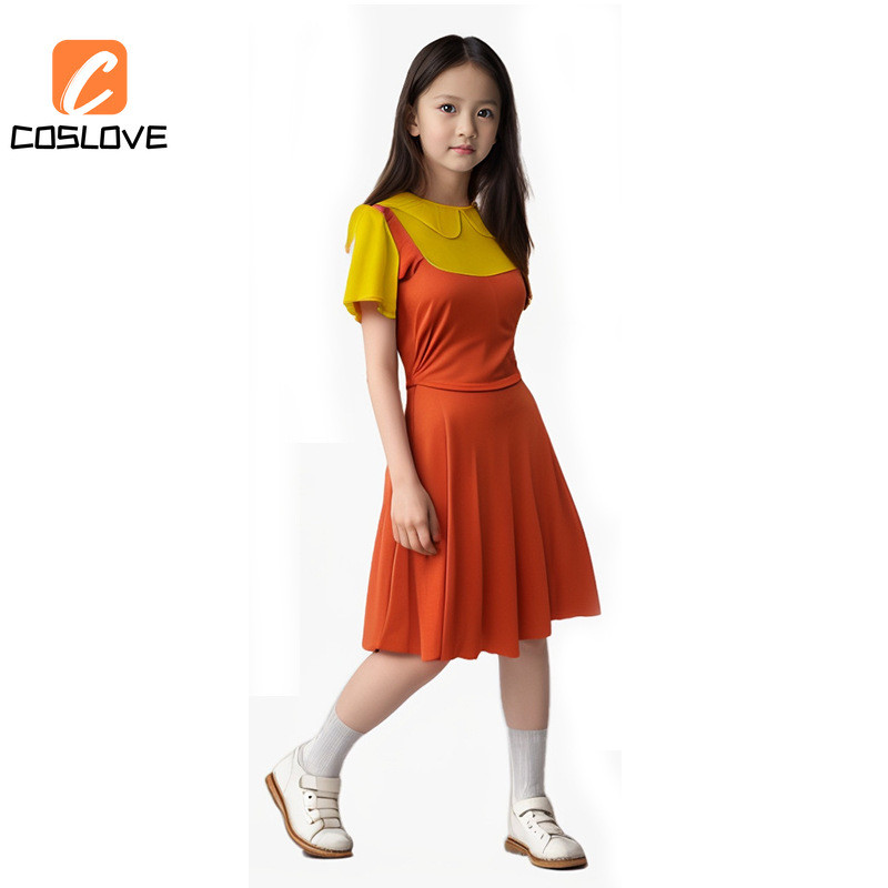 Hàng sẵn có Trò chơi mực Cosplay Quần áo Váy vàng 123 Robot gỗ Váy búp bê Trang phục cho bé gái Cosplay Tiệc Halloween