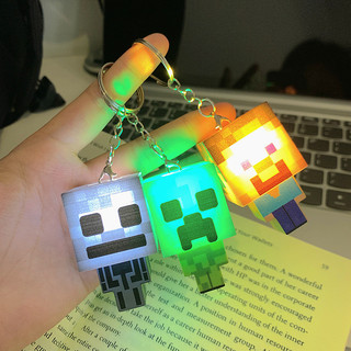 Đèn LED Sáng Tạo Vuông Móc Khóa May Mắn Creeper Hình Mẫu Túi Mặt Dây Chuyền Quà Tặng