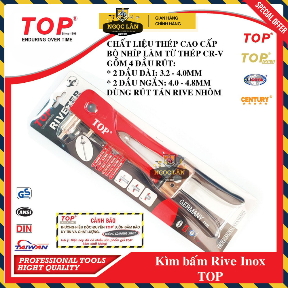 [Chính hãng TOP] Kìm rút Rive, kềm Rive inox, nhôm Top hàng Đài Loan cao cấp (mã TST-50036-4P)