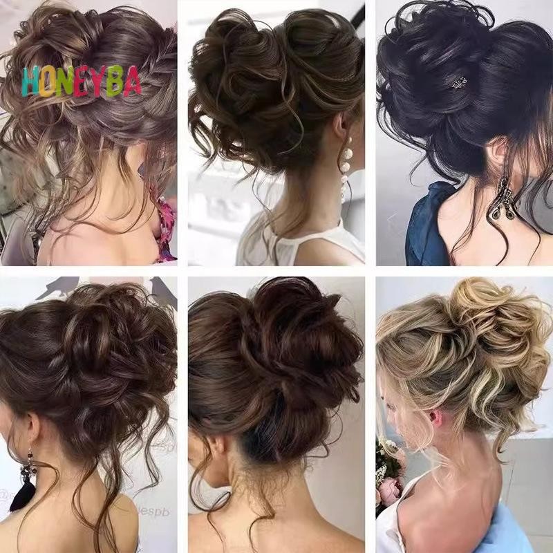 < Honeyba > Bánh xoăn tổng hợp Vuốt lộn xộn Chignon Kẹp tóc đàn hồi Scrunchies Bộ tóc Donut Updo Miếng tóc dành cho nữ