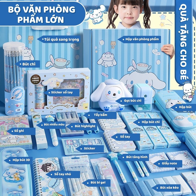 Set Dụng Cụ Học Tập Hoạt Hình Đáng Yêu - Hộp Quà Tặng Văn Phòng Phẩm Cute, Quà Sinh Nhật/Khai Giảng Cho Bé