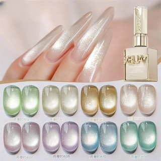 XEIJAYI Magic Crystal Ánh sáng từ tính Gel móng tay mắt mèo trong suốt màu tím xanh lá cây mèo mắt trị liệu keo dán móng tay nghệ thuật làm móng tay cho tiệm làm móng tay