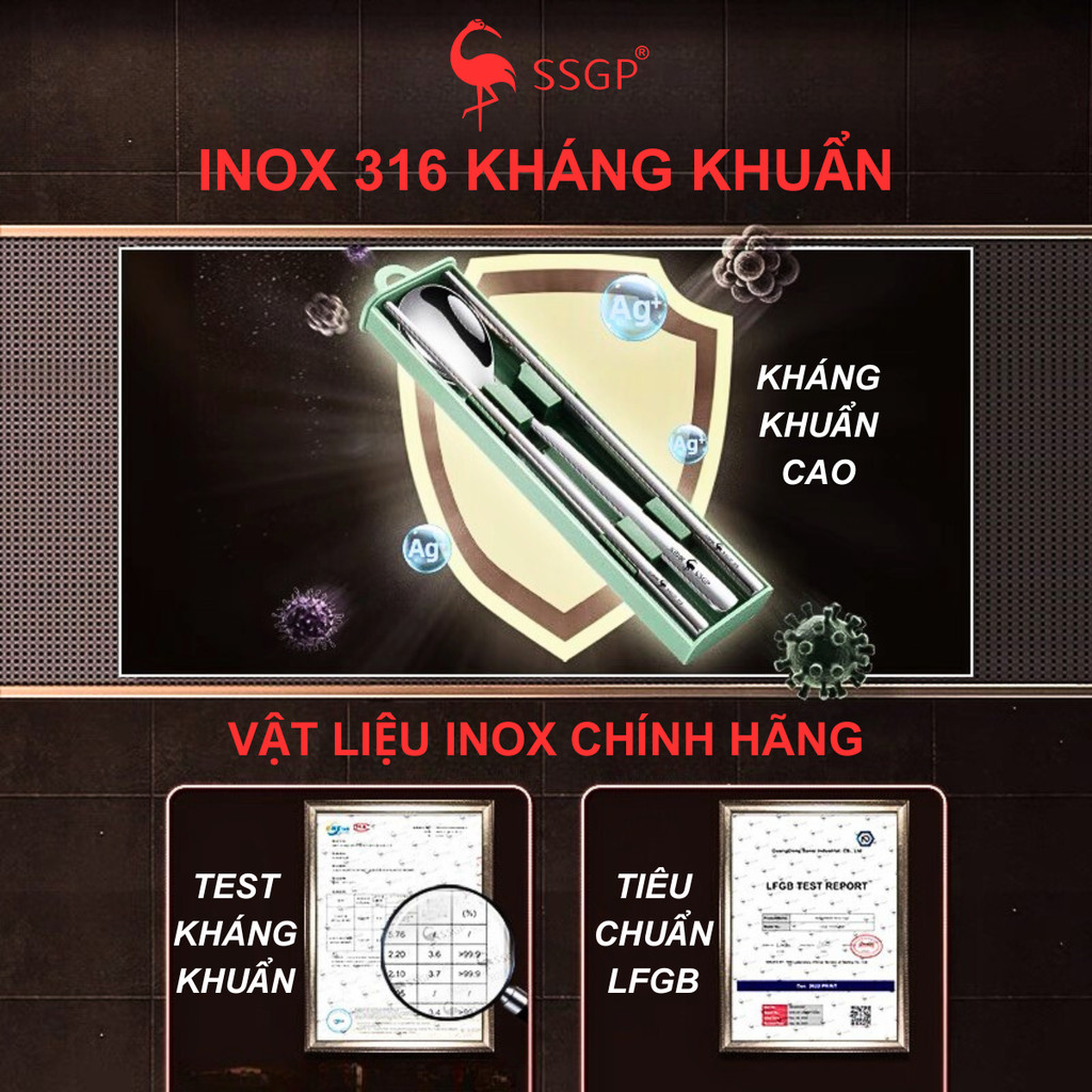 Bộ muỗng ăn văn phòng Frankfurt Inox 316 SSGP - bộ muỗng đũa inox, muỗng đũa cá nhân, muỗng du lịch