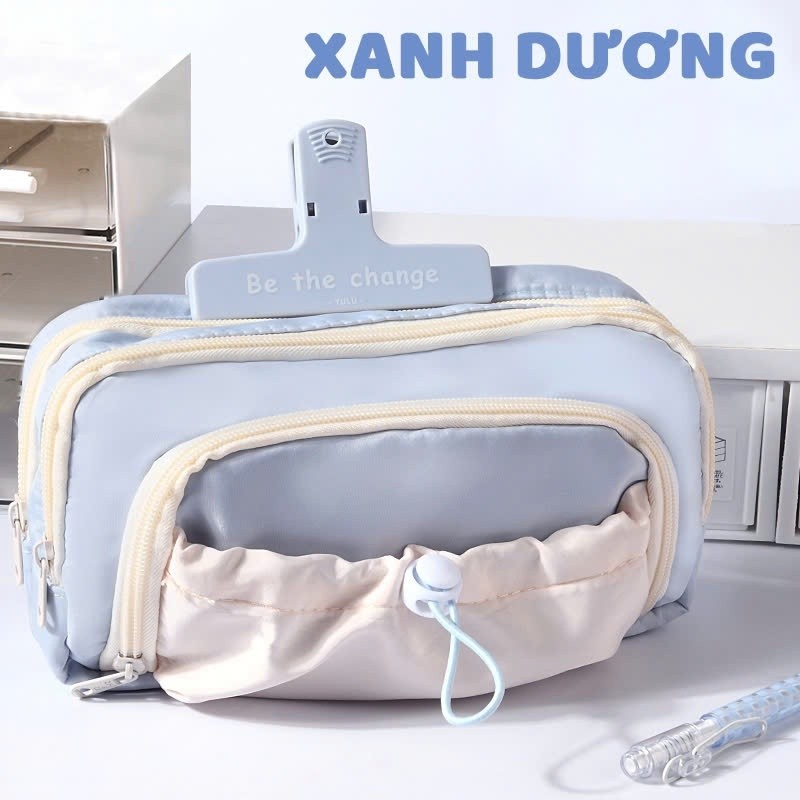 Túi Đựng Bút Học Sinh Dung Tích Lớn - Hộp Bút Vải Canvas Dây Rút Nhiều Ngăn, Phong Cách Hàn Quốc Đơn Giản