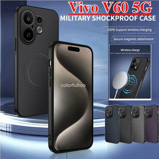 VivoV60 Họa tiết sợi Carbon mờ Vỏ điện thoại sạc không dây từ tính mềm mại cho Vivo V60 V50 Lite V60Lite 4G 5G Vỏ TPU Ốp lưng bảo vệ ống kính máy ảnh Ốp lưng chống sốc