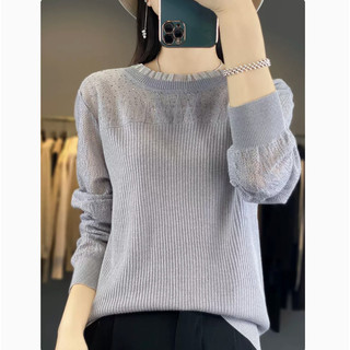 Áo len dệt kim nữ xuân thu cổ tròn rời, style Hàn Quốc