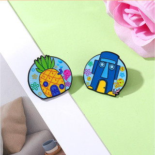 SpongeBob Dứa Nhà Kim Loại Pin Vintage Bikini Đáy Đồng Xu Huy Hiệu Cho Túi Xách