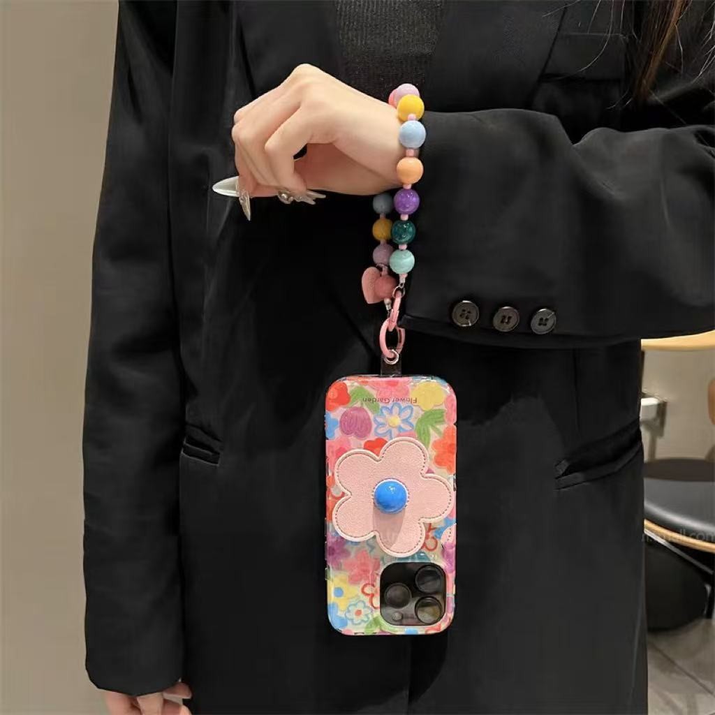 【✨Spot】[Vỏ điện thoại hoa+Giá đỡ+Dây đeo tay] ốp lưng iphone16pro/Apple15promax/14plus/13, chống sốc