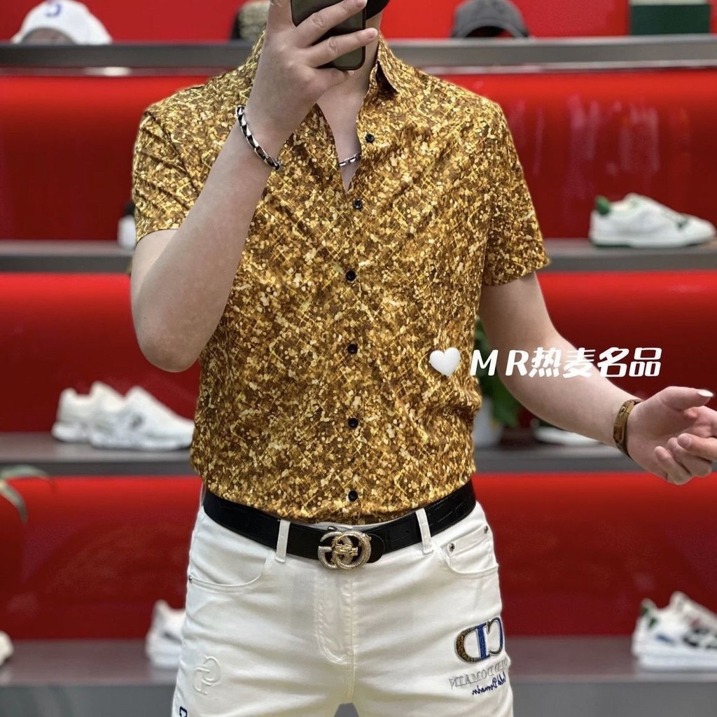 Mùa Hè 2025 Mới Tay Ngắn Thời Trang Nam Slim fit Cổ Áo Sơ Mi Nam