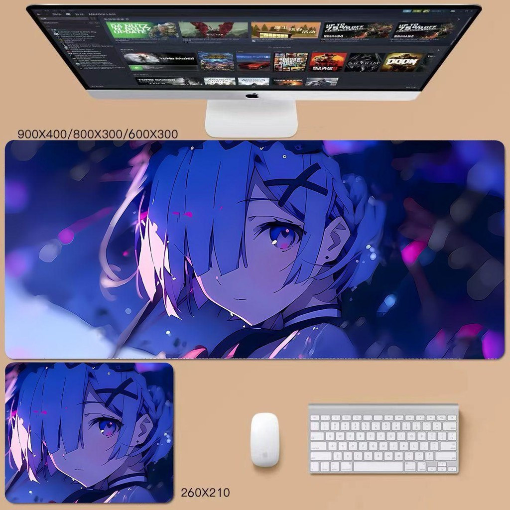 Re: Zero Rem Tấm lót chuột XL độc quyền - Thảm để bàn 90x40cm cho bộ sưu tập Otaku, Chống trượt 3mm để cài đặt trò chơi Anime