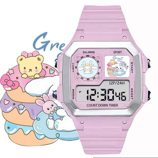 Đồng hồ điện tử Kuromi cho bé - Chống nước, phát sáng, báo thức 12/24h
