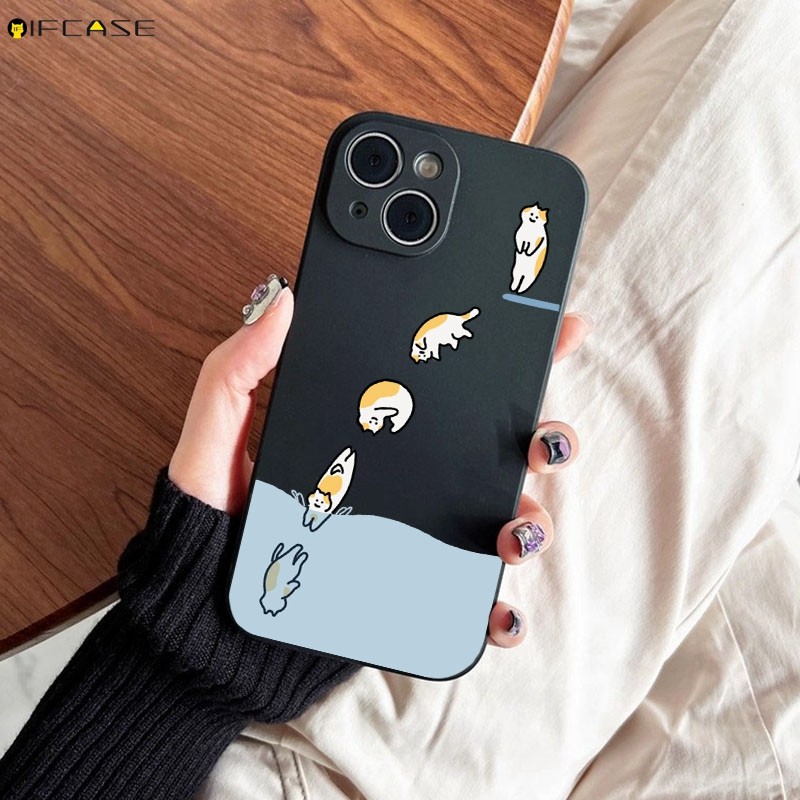 Dành Cho OPPO Reno 15 14 Find X8 A6 A5 Pro Max mini 15C 15F F C X8s Plus A5x F31 Reno15 Ốp Điện Thoại Ngộ nghĩnh Lặn Mèo Hoạt Hình Dễ Thương Đơn Giản Trắng Đen Mờ Vỏ Mềm