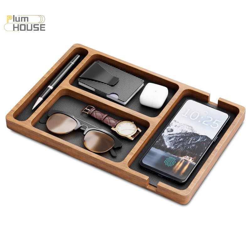PlumHOUSE Văn Phòng Bằng Gỗ Để Bàn Hộp Bảo Quản Gỗ Chắc Chắn Phân Vùng Hộp Bảo Quản Điện Thoại Di Động Tai Nghe Mảnh Vỡ Hộp Bảo Quản Bằng Gỗ Khay Đựng VN